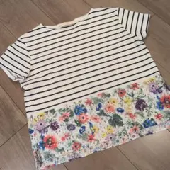 【美品】SHIPS　Kroja ボーダー 花柄レース 半袖Tシャツのサムネイル