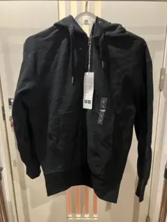 ユニクロU ジップアップパーカー　フーディー　黒　コットン　綿