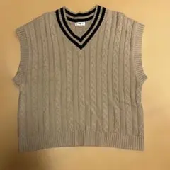 （メンズ）WEGO ベージュ ケーブルニット Vネック ベスト Mサイズ