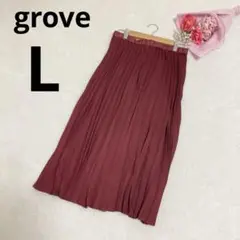 grove グローブ ウエストゴム プリーツスカート 無地 ワインレッド L