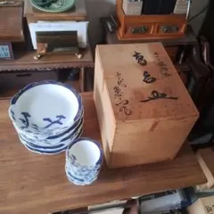 未使用】清水焼 青嵐 たち吉 蓋付き湯呑み茶碗5客 箱つき