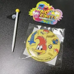 USJ ウッディー・ウッドペッカー 缶バッジ ステッカーセット