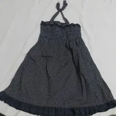 COMME CA ISMネイビー ドット柄 ノースリーブワンピース