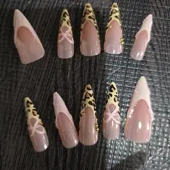 レオパード柄 リボンデザイン ネイルチップ 24個セット