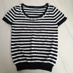 美品♥VIND ROUGE ネイビー/ホワイトストライプ ビジュー半袖Tシャツ
