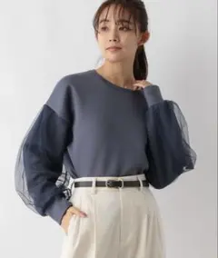 定価4490円新品タグ付ライトクッション袖チュールダスティブルーグローバルワーク