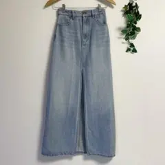 デニムロングスカート ウォッシュド マキシ 深スリット デニムスカート