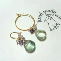 【14kgf】しずく型グリーンフローライトのシャンデリアチャーム