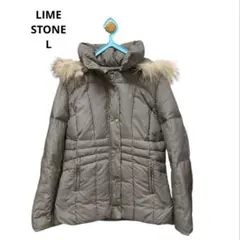 LIME STONEグレー キルティング ダウンジャケット ファー付き Lサイズ