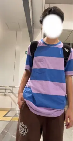 オーバーサイズ青紫ストライプTシャツ　fuckthisindustry