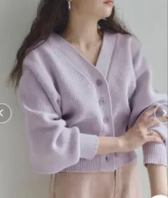titivate コクーンスリーブVネックカーディガン　ラベンダー　L 紫