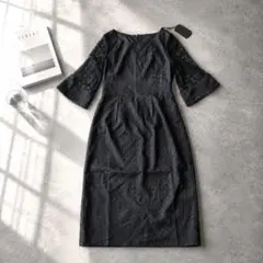 新品 ドレスプラス ワンピース 総レース 結婚式 ジャガード XL 黒 大きめ