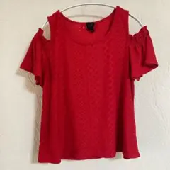 一点限り✨W5 レッド 【S】肩開き オフショルダー Tシャツ 夏 おしゃれ