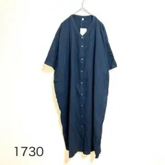 【新品】無印良品　インド手紬シャツワンピース　半袖　清涼　快適　ネイビー　S