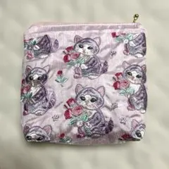 インド刺繍リボンのポーチ ネコ柄