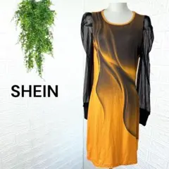 2641【SHEIN】膝丈ドレス シアースリーブワンピース オレンジ XL