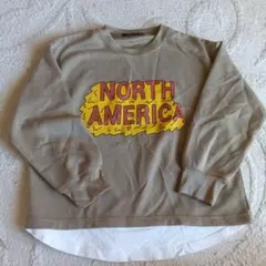 北米ロゴプリント ベージュ長袖トレーナー