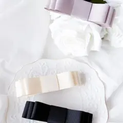 【シンプルリボンバレッタ】ヘアアクセ　ハンドメイド　結婚式　卒園式