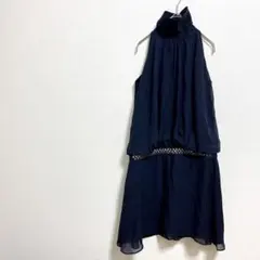 ネイビー ドレス 結婚式　お呼ばれ　パーティ　ビジュー