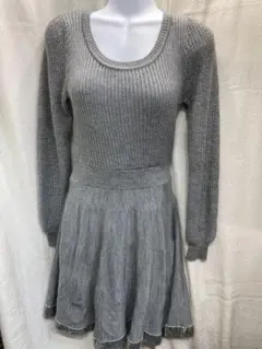 MISCH MASCH　グレー ニットワンピース 38 裾ベロア