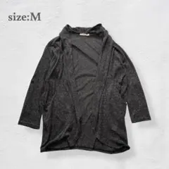 トッパーカーディガン　羽織り　麻混　ニット　袖口ロールアップ 薄手　グレー　M