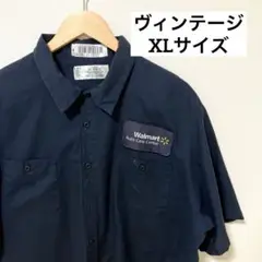 【ヴィンテージ】USAワークシャツ　ネイビー XLサイズ　ワッペンあり　半袖