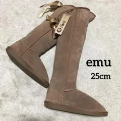emu ♫ ニーハイ ムートンブーツ キャメル ブラウン 25cm W8 リボン