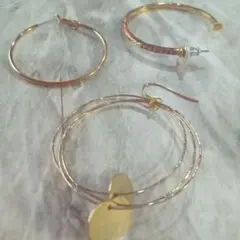 ゴールドカラー フープピアス 3点セット