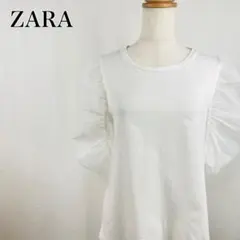 ザラ　パワショル　パフスリーブ　シアースリーブ　半袖Tシャツ【4638】