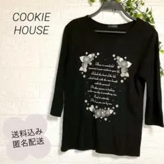 COOKIE HOUSE クッキーハウス 七分袖 カットソー 黒 花柄 LL