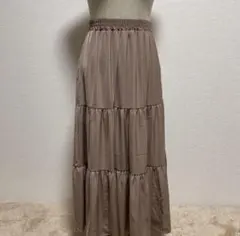 光沢ありティアード仕様＆ウエスト総ゴム仕様×茶☆ロングスカート【4L】