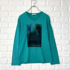 アーヴェヴェオム/L/青/長袖Tシャツ/Vネック/アートプリント付き/春秋