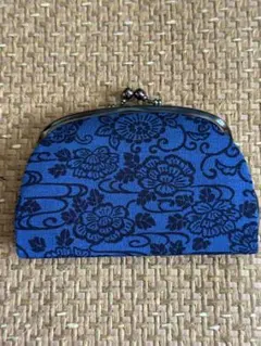 花柄がま口財布 青