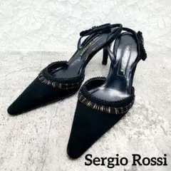 ✨セルジオロッシ✨ビーズ スエード パンプス 22.5cm 黒ポインテッドトゥ