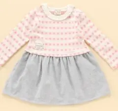ベビー 長袖ワンピース 女の子 ドット柄 グレー 80cm