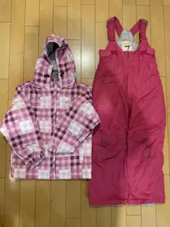 子ども用ピンク系チェック柄スキーウェア