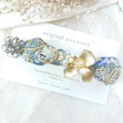 1732＊ハンドメイド♡押し花のバレッタ　　ブルー