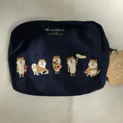 ネイビー 柴犬 ポーチ chachamaru ピザ 刺繍