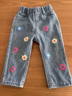 【美品】ジーンズ　ブルー　花柄18-24M