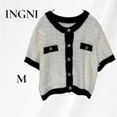 INGNI　イング　装飾ボタンニット　半袖 カーディガン　M　ホワイト ブラックのサムネイル