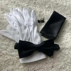 【美品】蝶ネクタイ・グローブ・ポケットチーフ・カフスボタンセット　結婚式　メンズ