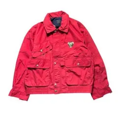 7AS5赤いフィッシングジャケット　M ジップアップ　アウトドア　古着used