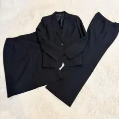レディーススーツ3点セット 11AR L 黒 ストライプ 就活 面接 通勤