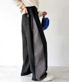 JaVa サイド配色切替スウェットワイドパンツ