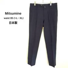 ミツミネ◉スラックス L~LL ネイビー テーパードパンツ チェック ストレッチ