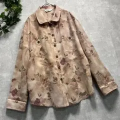 くすみピンク ローズ系 薔薇 花柄 昭和レトロ シャツジャケット