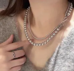2連パール ネックレス 4way グレー 冠婚葬祭 セレモニー 8mm 上品