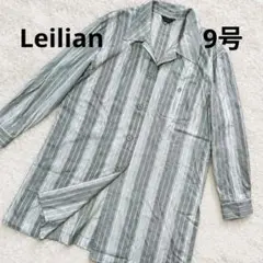 Leilian レリアン シルク混 ロングシャツ ストライプ 日本製 9号