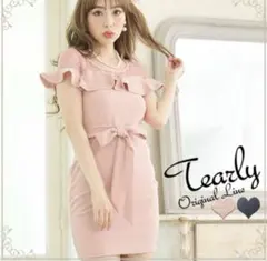 デコルテレースドッキングフリルタイトミニワンピース　Tearly ピンク ドレス