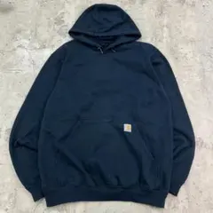 カーハート　ワンポイント　ルーズフィット　パーカー　古着　ネイビー　紺色　M